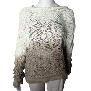 Elan Sophie Crochet Sweater Womens Sz M Ombre Neutral Beachy Relaxed Fit Coastal